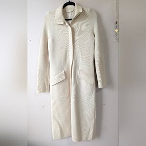 WOLFORD WOOL 100% Wool Long Jacket Cardigan, Cream, Luxury, Size 6